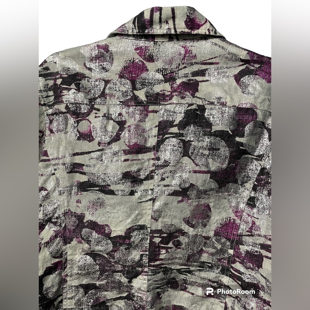 Chicos Women's Size 2 (med) Purple Gray Silver Metallic 100%Linen Jacket Blazer - Picture 11 of 17